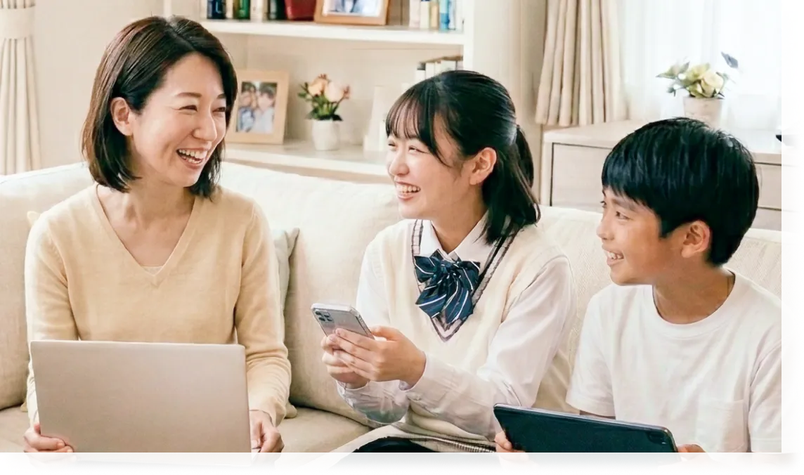 家族でwifiを楽しむ画像