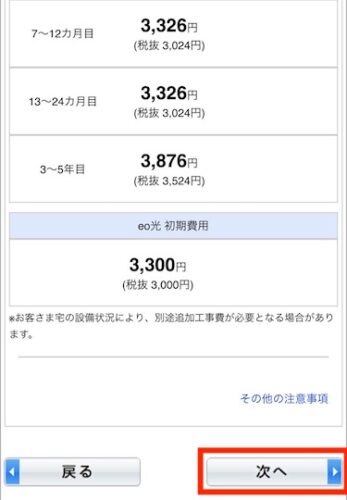 月額料金を確認したら、「次へ」をタップします