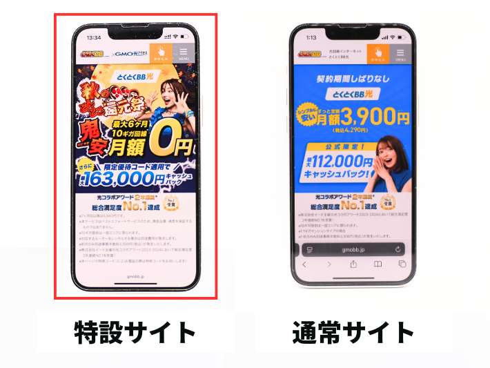 優待コードがあるのは特設サイトのみ