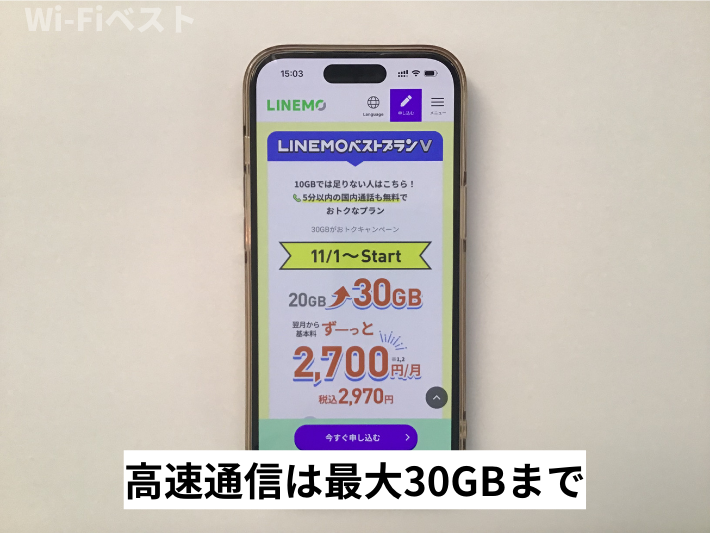 高速通信は最大30GBまで