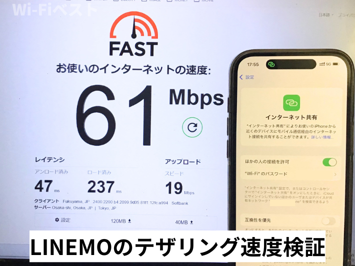 LINEMOのテザリング速度を検証