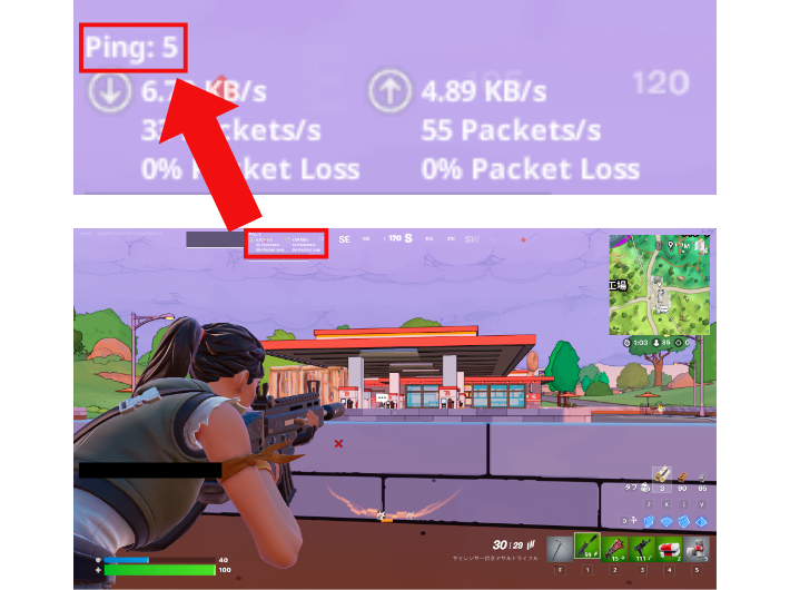 フォートナイトのPing値