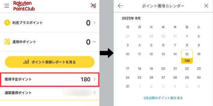 楽天PointClubで確認する場合