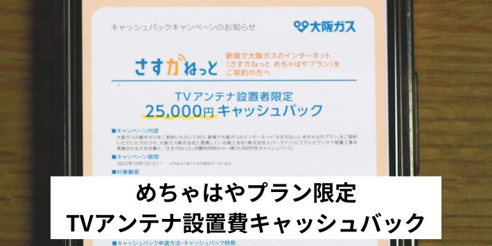 TVアンテナ設置費キャッシュバック（めちゃはやプラン）