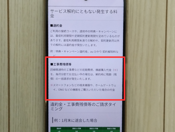 工事費残債が一括請求される場合がある