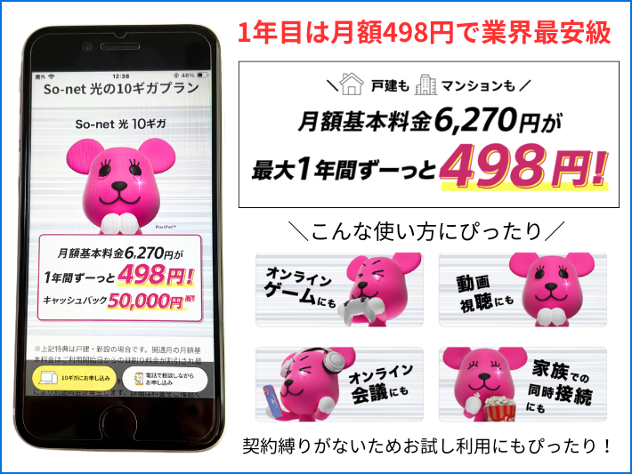 So-net光10ギガの1年目は月額498円と破格