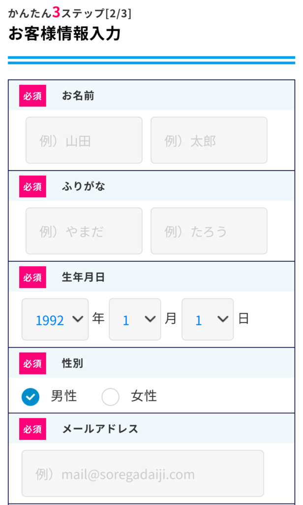 お客様情報を入力する