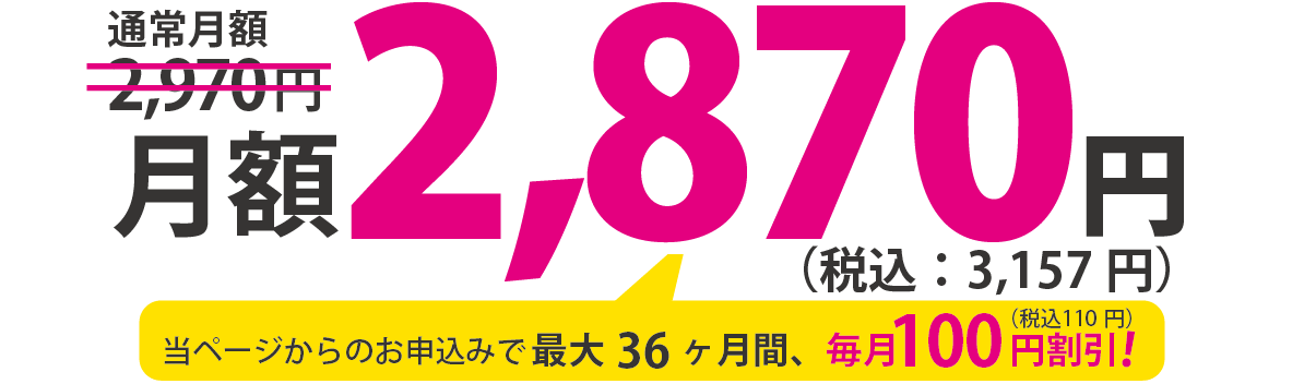 月額2,970円（税込：3,267円）